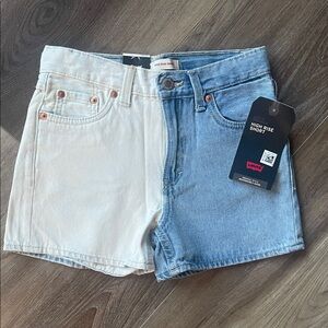 Levi's High Rise Denim Shorts in Blue and White